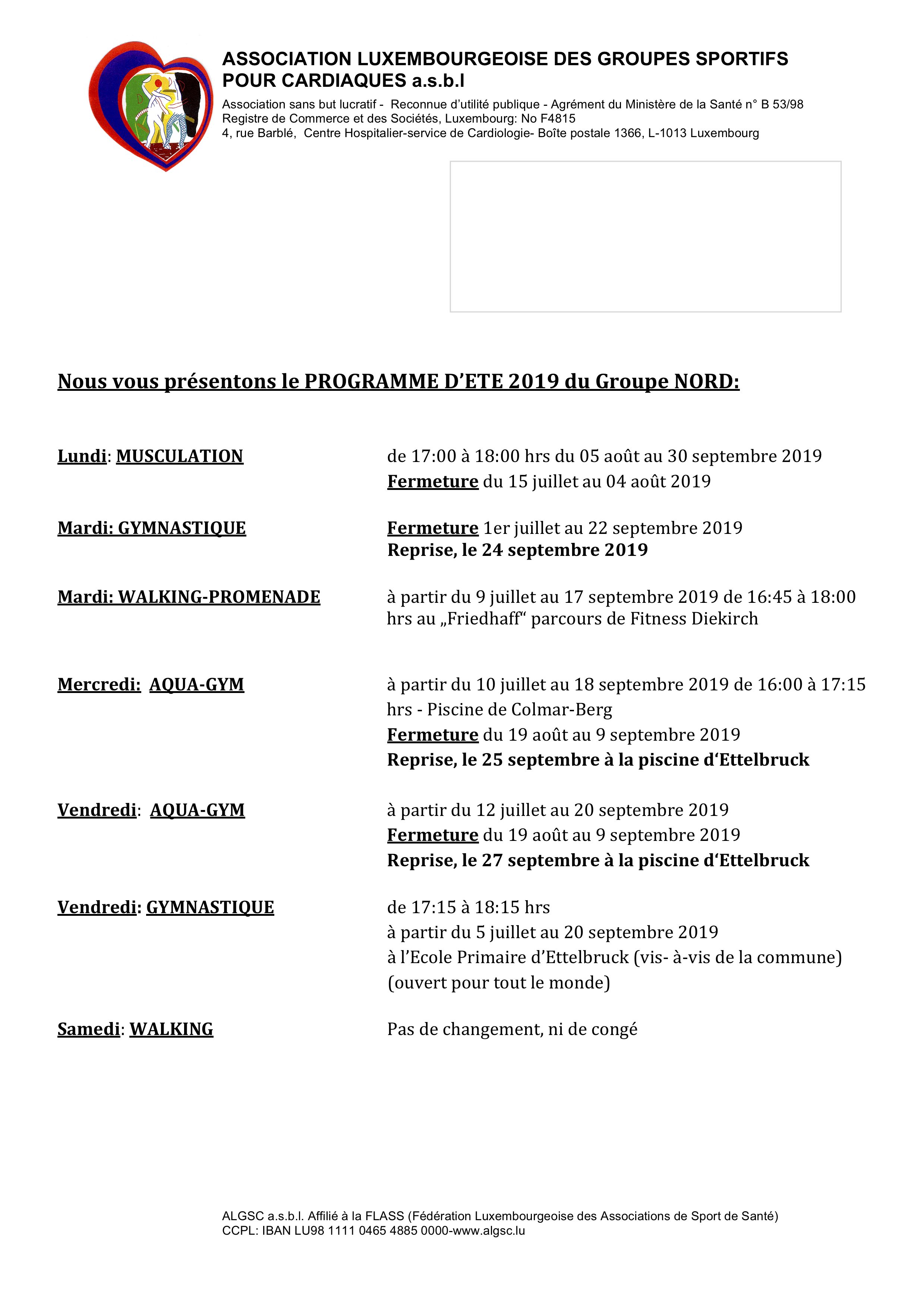 PROGRAMME ETE NORD 2019