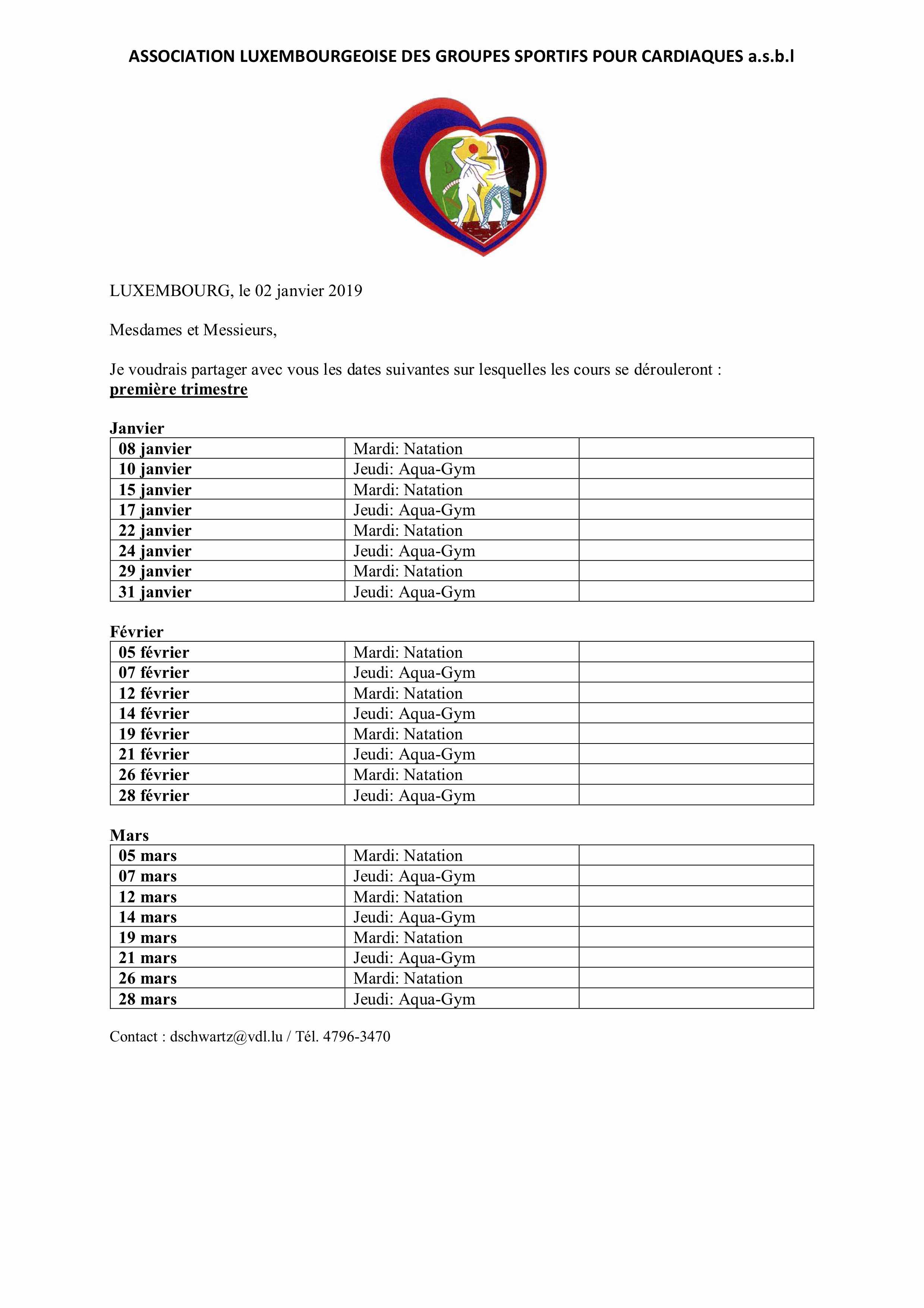Natation Aquagym 2019 janv. - mars